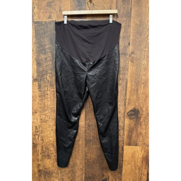 H & M Mama Maternity Womens Size XL Coated Faux Leather Vegan Pants in Black - Picture 2 of 5